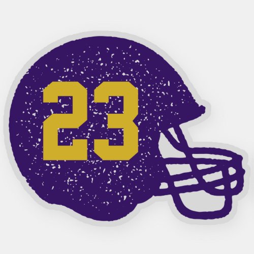 Football helmet personalized number purple yellow sticker