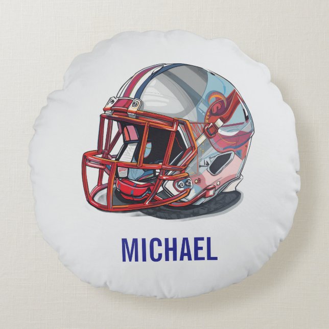 Football Helmet Pop Art Motivational Name Round Pillow (Front)