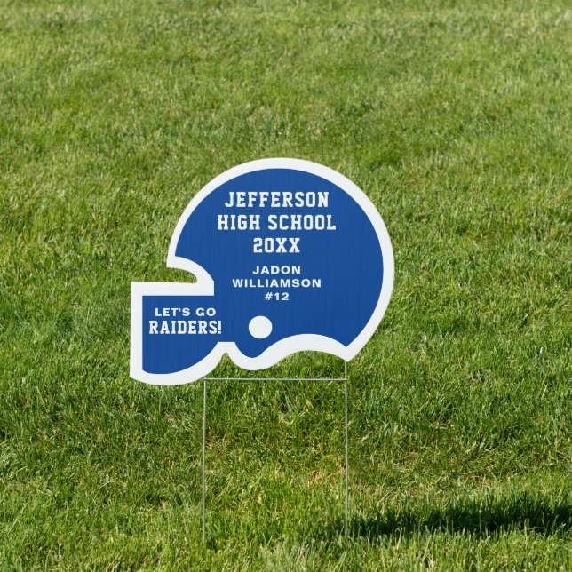 Football Helmet Team Player Name Number Blue Sign (Insitu)