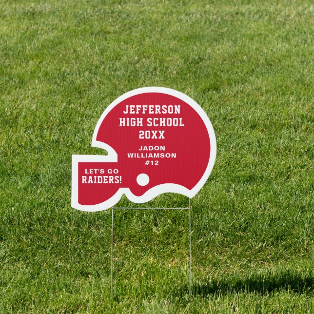 Football Helmet Team Player Name Number Custom Red Sign (Insitu)