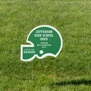 Football Helmet Team Player Name Number Green Sign