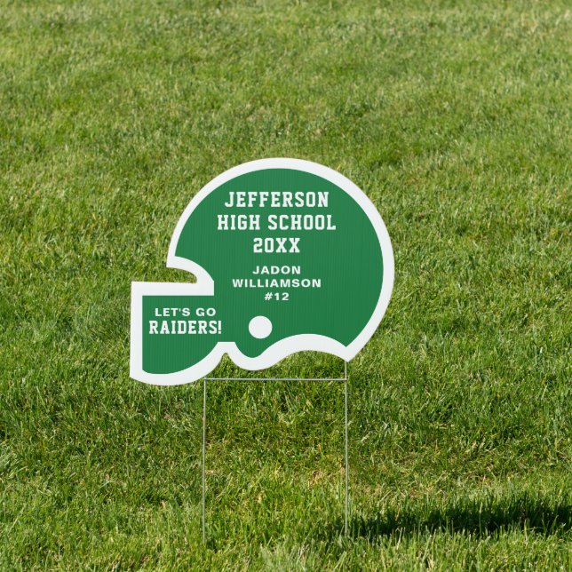 Football Helmet Team Player Name Number Green Sign (Insitu)