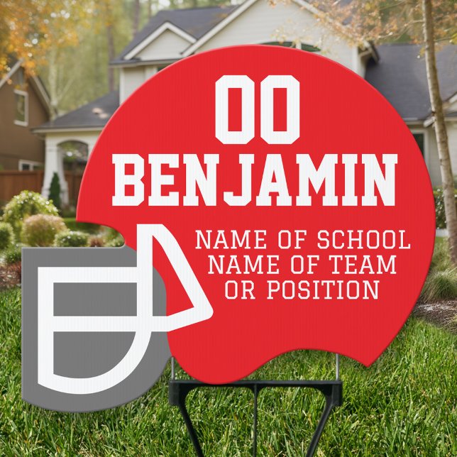 Football Helmet with Player Name and Number - Yard Sign (Custom Football Helmet Yard Sign - Victory Celebration Party Decor)