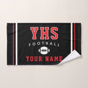 Football Icon, Custom Name & School, Team Gift Hand Towel