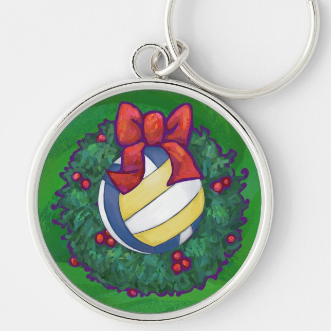 Football in Christmas Wreath on Green Keychain (Front)