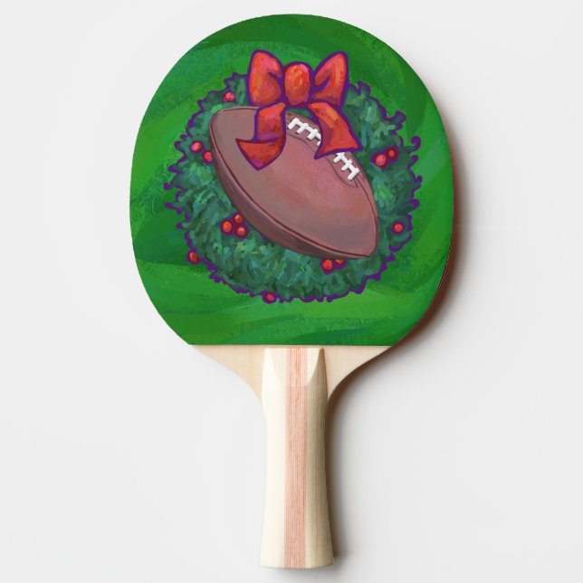 Football in Christmas Wreath on Green Ping-Pong Paddle (Back)