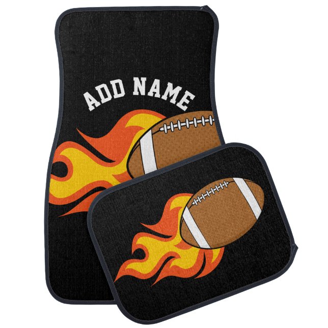 Football in flames black customizable add name car mat (Set)