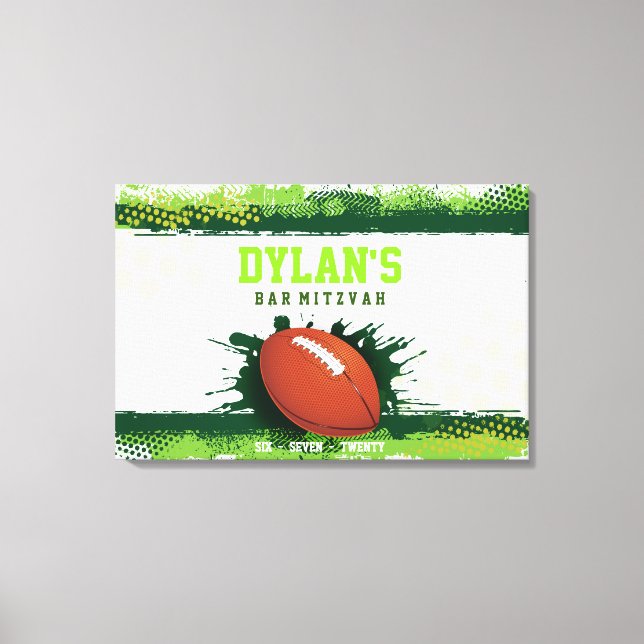 FOOTBALL IN GREEN Bar Mitzvah Sign In Memory Board (Front)