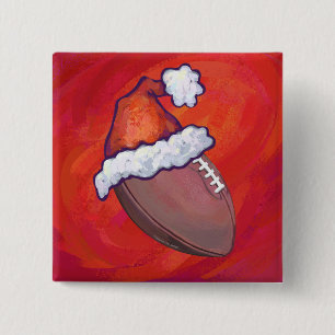 Football in Santa Hat on Red Button