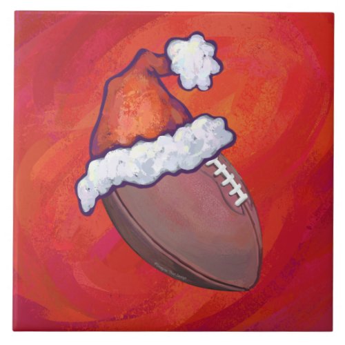 Football in Santa Hat on Red Ceramic Tile