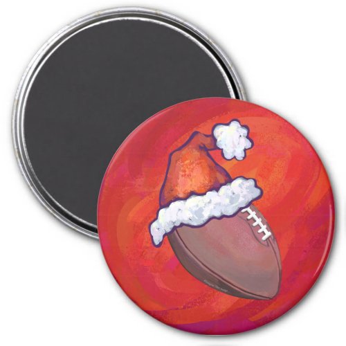 Football in Santa Hat on Red Magnet