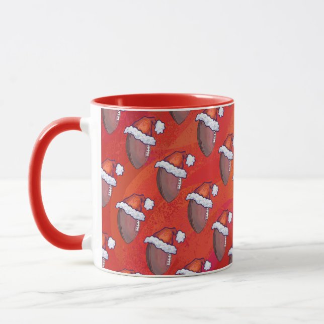 Football in Santa Hat on Red Mug (Left)