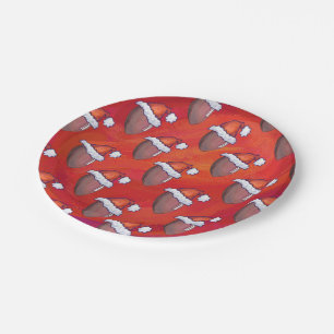 Football in Santa Hat on Red Paper Plates