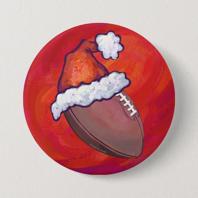 Football in Santa Hat on Red Pinback Button (Front)