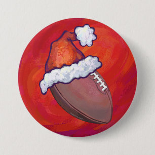 Football in Santa Hat on Red Pinback Button