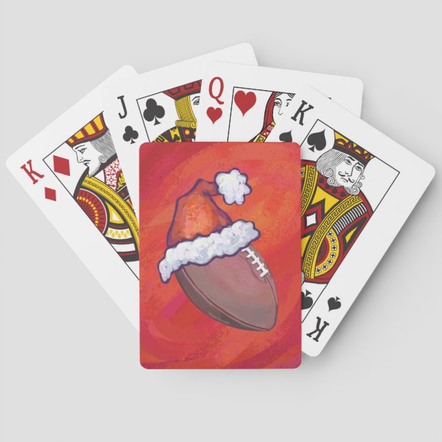 Football in Santa Hat on Red Poker Cards (Back)
