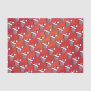Football in Santa Hat on Red Tissue Paper