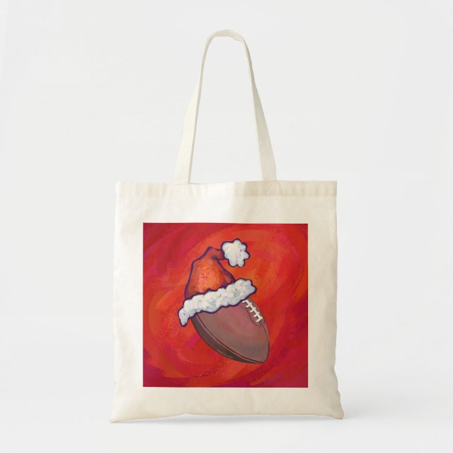 Football in Santa Hat on Red Tote Bag (Front)