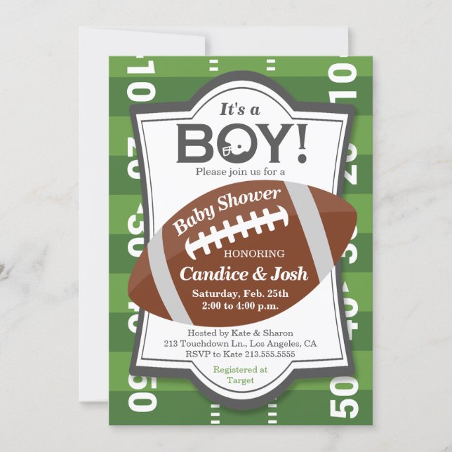 Football It's a Boy Baby Shower Invitation (Front)