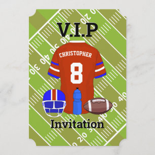 Football Jersey and pitch Birthday party red Invitation