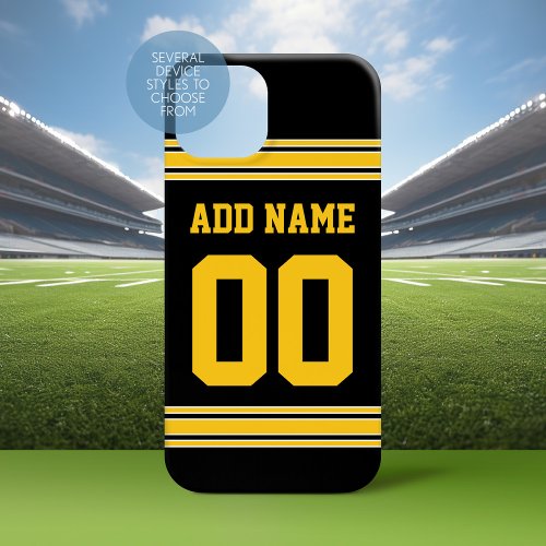 Football Jersey _ Black Gold Name and Team Number iPhone 15 Case