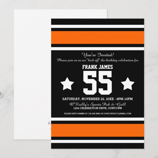 Football Jersey Black|Orange Party Invitation (Front/Back)