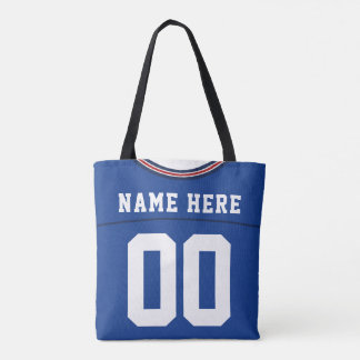 Football Jersey, Blue, Name & Number Template Tote Bag