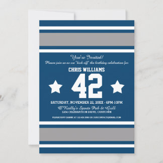 Football Jersey Blue|Silver Party Invitations