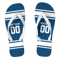 Football Jersey Blue|White Personalized Flip Flops