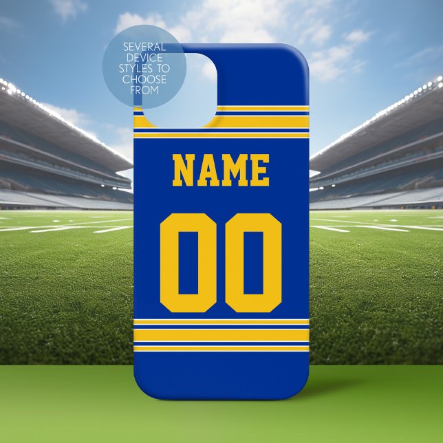 Football Jersey Blue with Yellow Name Number Case-Mate iPhone Case (Personalized Phone Case with A sporty Design)
