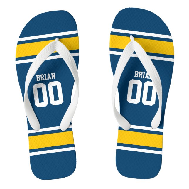Football Jersey Blue|Yellow Personalized Flip Flops (Footbed)
