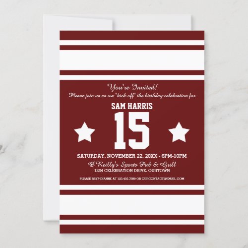 Football Jersey BurgundyWhite Party Invitations