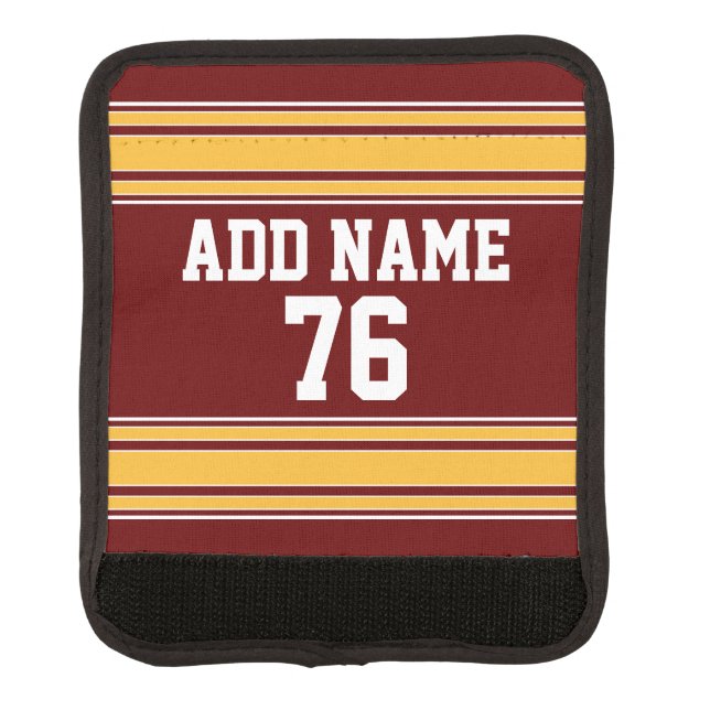 Football Jersey - Custom Name Number Maroon Gold Luggage Handle Wrap (Front)