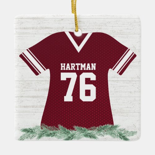 Football Jersey Maroon and White with Photo Ceramic Ornament