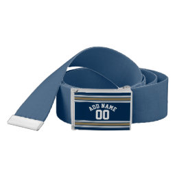 Football Jersey Navy Blue Gold Stripes Name Number Belt