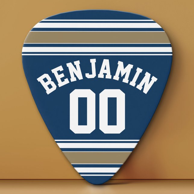 Football Jersey Navy Blue Gold Stripes Name Number Guitar Pick (Custom Guitar Pick)