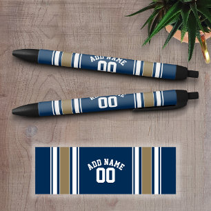 Football Jersey Navy Blue Gold Stripes Name Number Pen