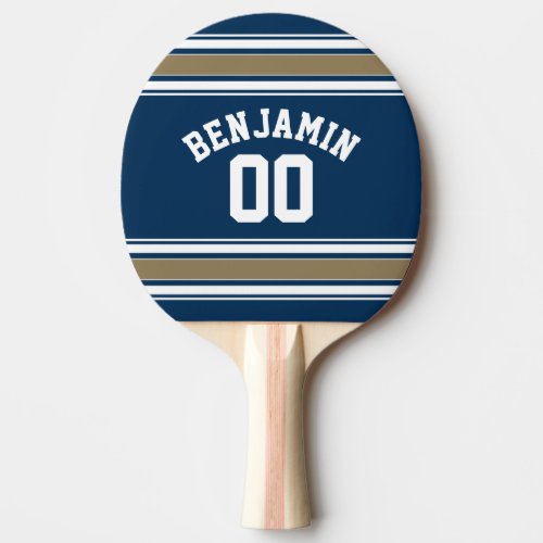 Football Jersey Navy Blue Gold Stripes Name Number Ping Pong Paddle