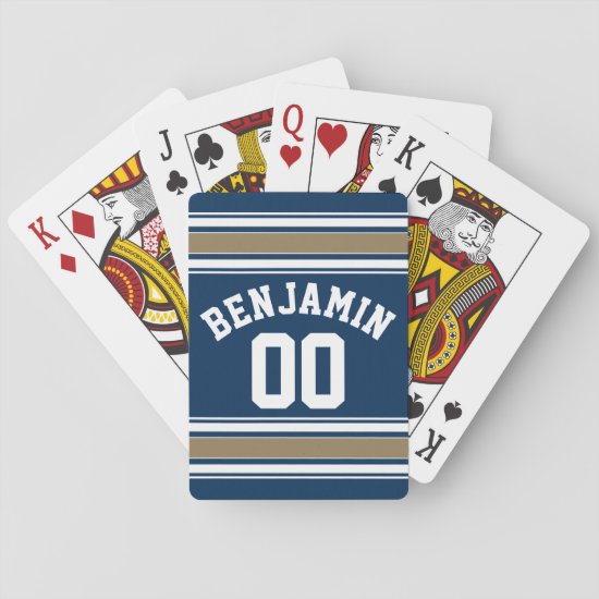 Football Jersey Navy Blue Gold Stripes Name Number Playing Cards