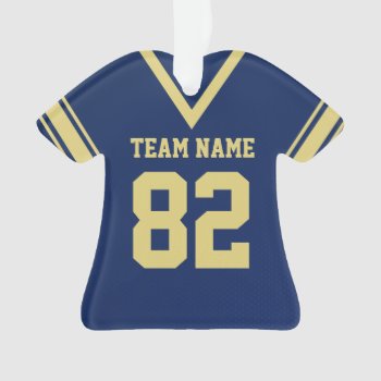 Football Jersey Navy Blue Gold Uniform With Photo Ornament by tshirtmeshirt at Zazzle