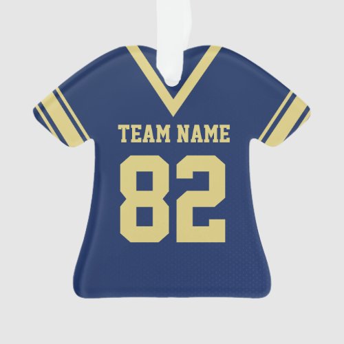 Football Jersey Navy Blue Gold Uniform with Photo Ornament