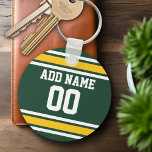 Football Jersey with Custom Name Number Keychain<br><div class="desc">Add your favorite name and number -- This olive and gold sports design is perfect for any professional,  college or high school fan. You can even claim these for your Fantasy Football team. Click on the CUSTOMIZE button to make even more changes.</div>