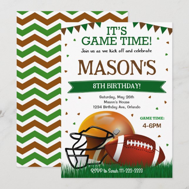 Football Kick Off Birthday Invitation (Front/Back)