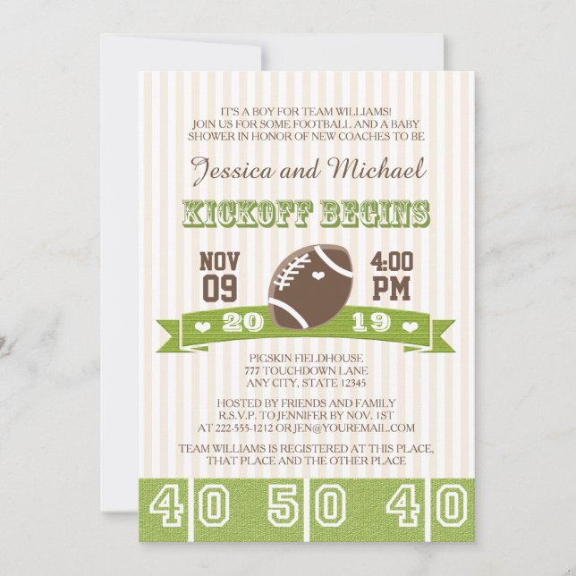 FOOTBALL KICKOFF COUPLES BABY SHOWER INVITATION (Front)