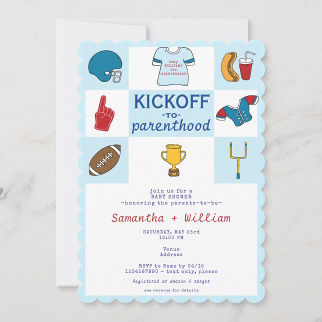 Football Kickoff To Parenthood Blu Boy Baby Shower Invitation (Front)