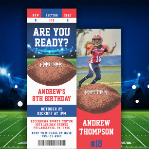 Football Kids Birthday Party Ticket Invitation Bookmarks