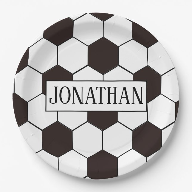 Football Kids Soccer pattern Footballer birthday Paper Plates (Front)