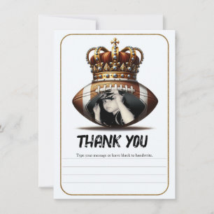 Football King Gold Crown Birthday Photo Thank You Invitation