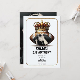Football King Gold Crown Photo 1st Birthday Invitation
