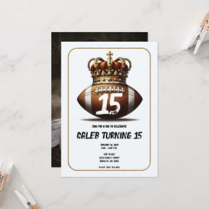 Football King Gold Crown Photo Birthday Party Invitation